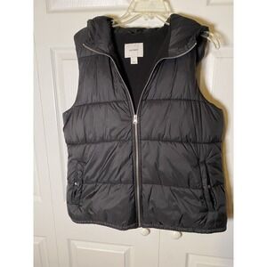 Old Navy Men's Black Quilted Puffer Vest Hooded Full Zip Size L